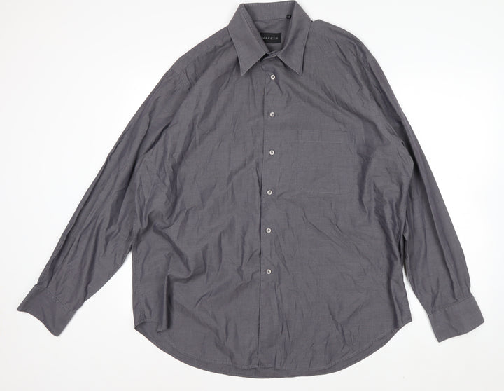 Jaeger Men's Grey 44 Long Sleeve Cotton Button-Up Shirt