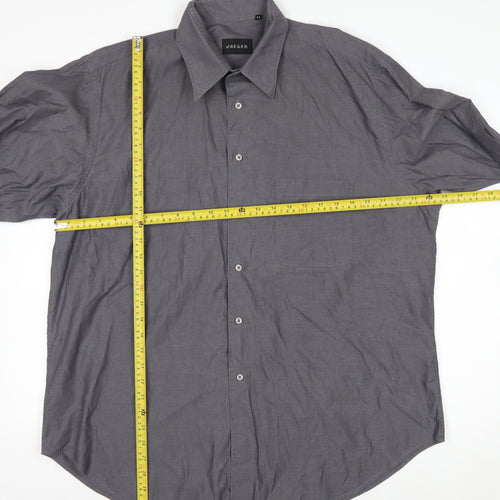 Jaeger Men's Grey 44 Long Sleeve Cotton Button-Up Shirt