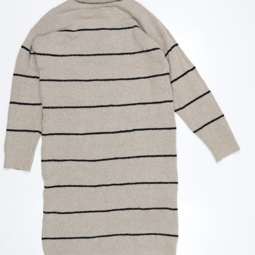 Brave Soul Women Beige Striped Roll Neck Long Sleeve Tunic Jumper XS