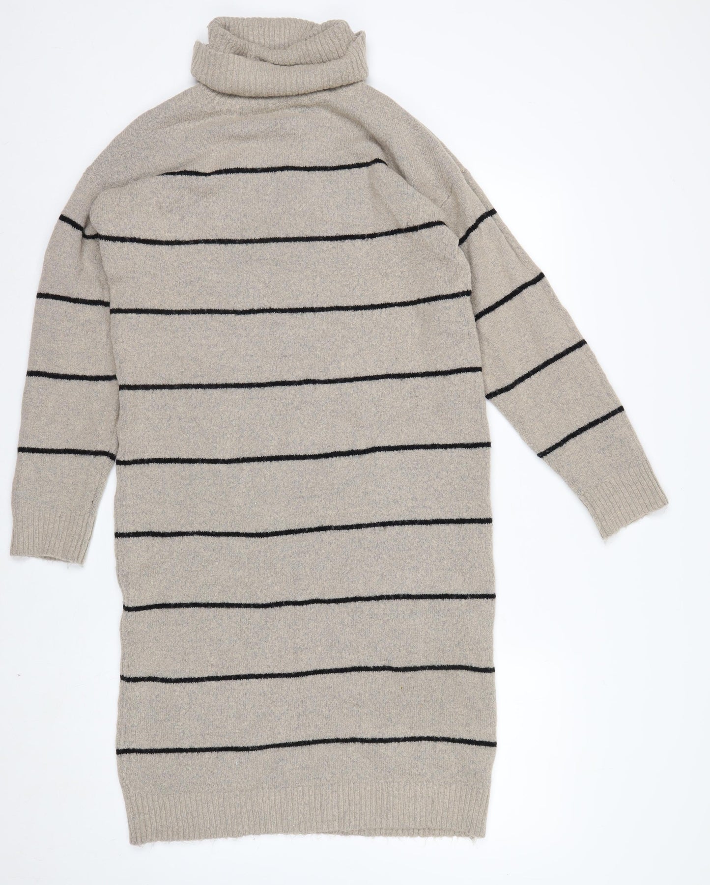 Brave Soul Women Beige Striped Roll Neck Long Sleeve Tunic Jumper XS