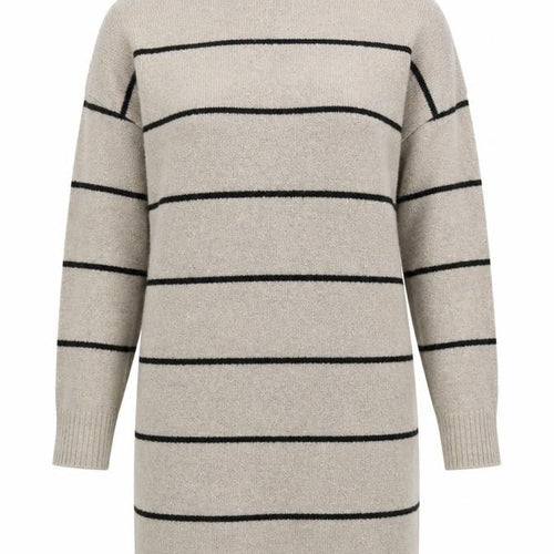 Brave Soul Women Beige Striped Roll Neck Long Sleeve Tunic Jumper XS
