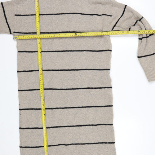 Brave Soul Women Beige Striped Roll Neck Long Sleeve Tunic Jumper XS