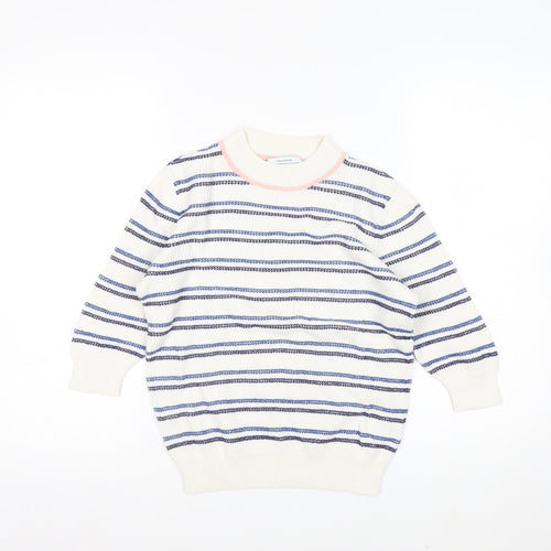 & Other Stories Women White Striped Cotton Short Sleeve Jumper XS