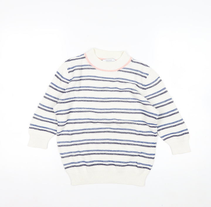 & Other Stories Women White Striped Cotton Short Sleeve Jumper XS