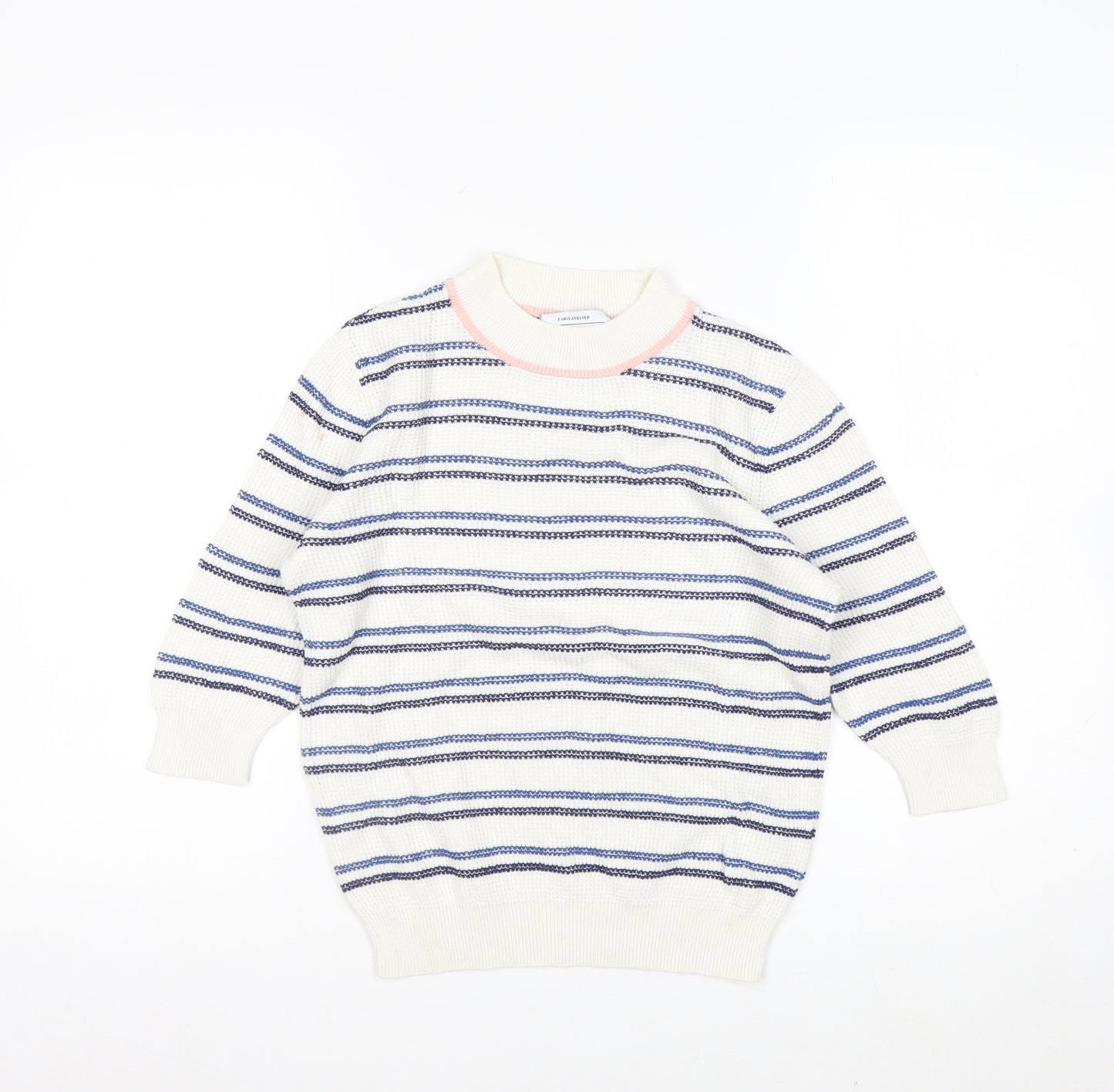 & Other Stories Women White Striped Cotton Short Sleeve Jumper XS