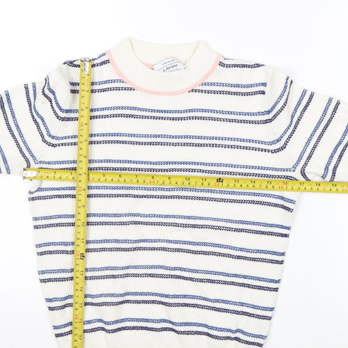& Other Stories Women White Striped Cotton Short Sleeve Jumper XS