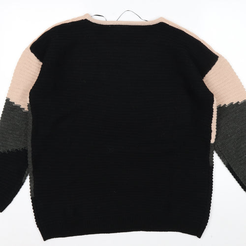 Fransa Womens Beige Grey Black Colour Block Knit Jumper L