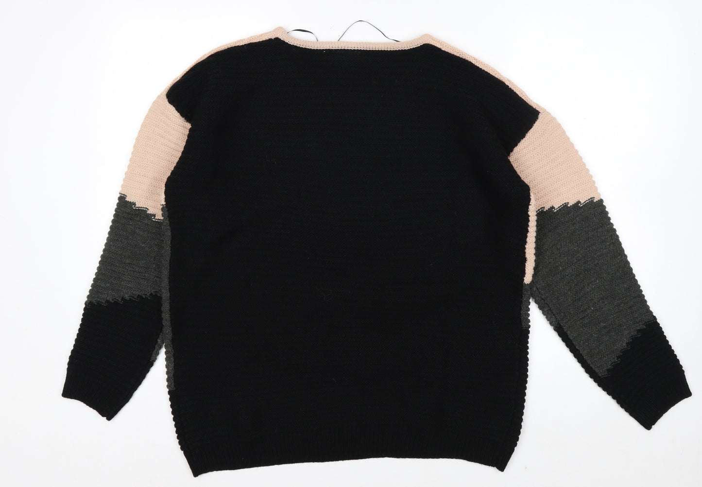 Fransa Womens Beige Grey Black Colour Block Knit Jumper L