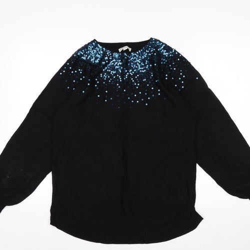 Monsoon Women Black Sequin Crew Neck Wool Blend Pullover Jumper M