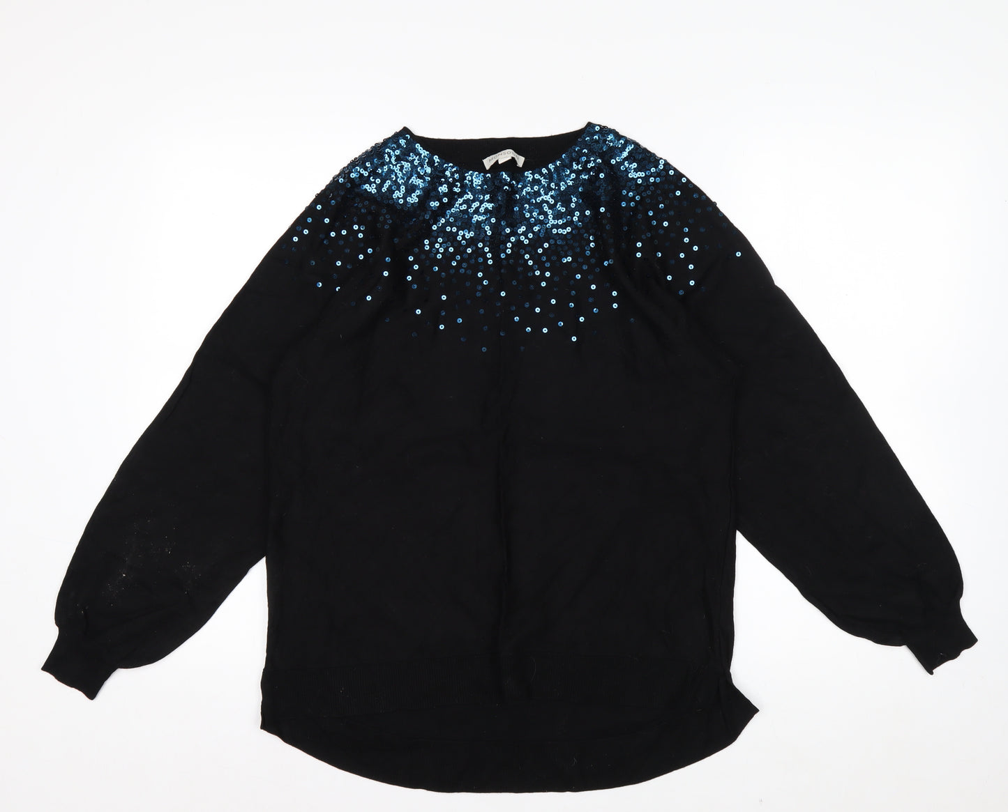 Monsoon Women Black Sequin Crew Neck Wool Blend Pullover Jumper M