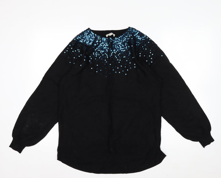 Monsoon Women Black Sequin Crew Neck Wool Blend Pullover Jumper M