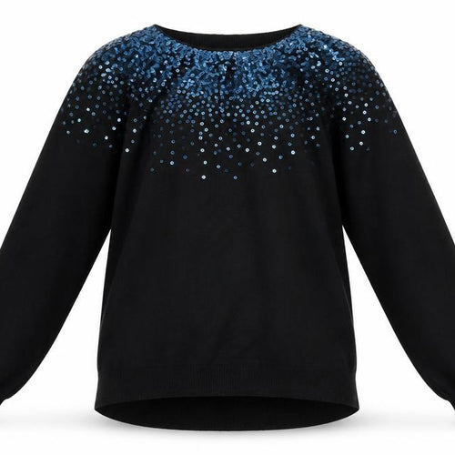 Monsoon Women Black Sequin Crew Neck Wool Blend Pullover Jumper M