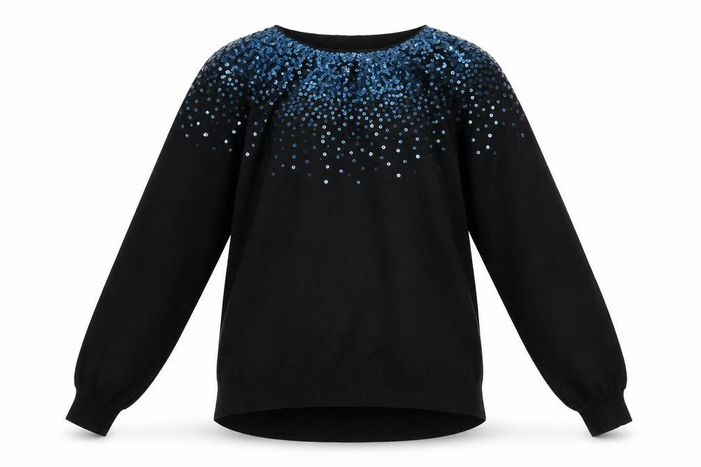 Monsoon Women Black Sequin Crew Neck Wool Blend Pullover Jumper M