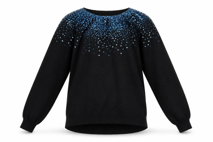 Monsoon Women Black Sequin Crew Neck Wool Blend Pullover Jumper M