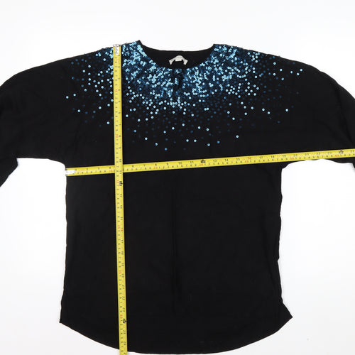 Monsoon Women Black Sequin Crew Neck Wool Blend Pullover Jumper M