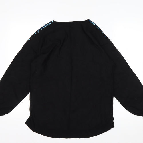 Monsoon Women Black Sequin Crew Neck Wool Blend Pullover Jumper M