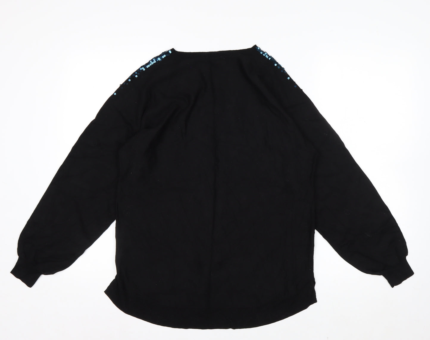 Monsoon Women Black Sequin Crew Neck Wool Blend Pullover Jumper M