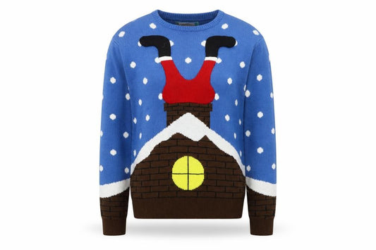 Front view of Cedarwood State Men's Blue Christmas Jumper L Pullover Knit