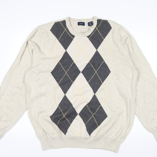 IZOD Men's Beige Argyle Cotton Crew Neck Jumper XL