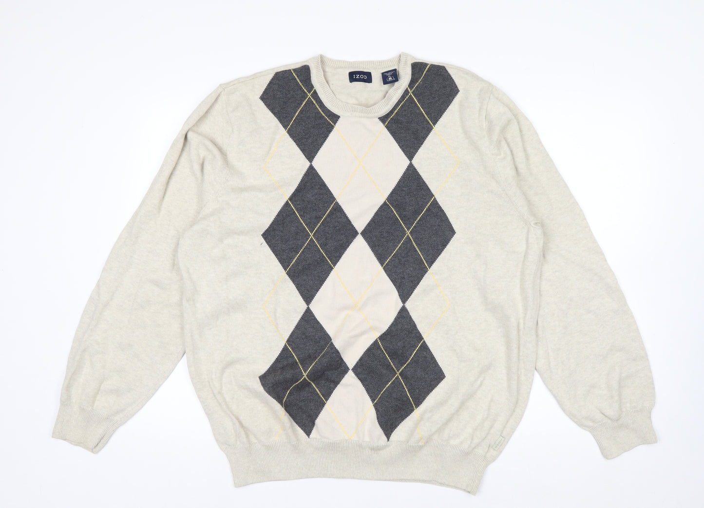 IZOD Men's Beige Argyle Cotton Crew Neck Jumper XL