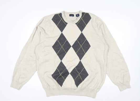 IZOD Men's Beige Argyle Cotton Crew Neck Jumper XL