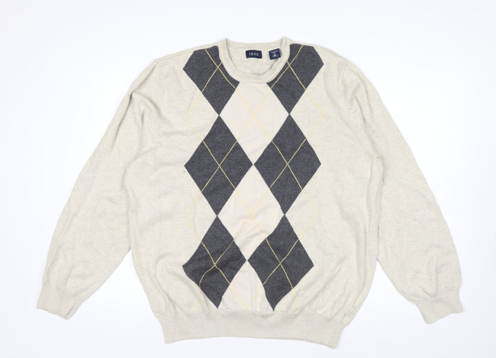 IZOD Men's Beige Argyle Cotton Crew Neck Jumper XL