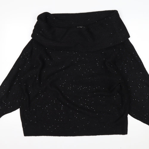 F&F Womens Black XL Glitter Cowl Neck 3/4 Sleeve Pullover Jumper