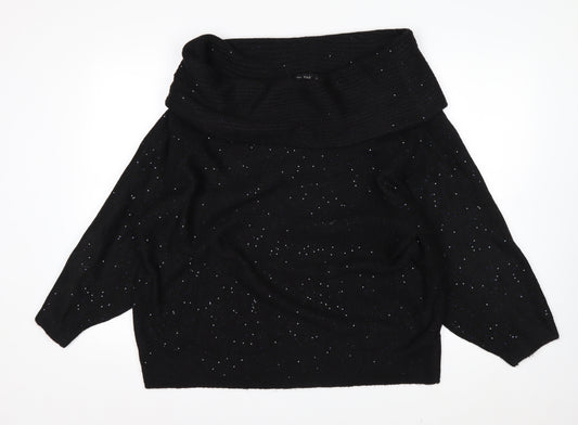 F&F Womens Black XL Glitter Cowl Neck 3/4 Sleeve Pullover Jumper