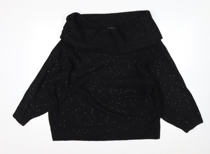 F&F Womens Black XL Glitter Cowl Neck 3/4 Sleeve Pullover Jumper