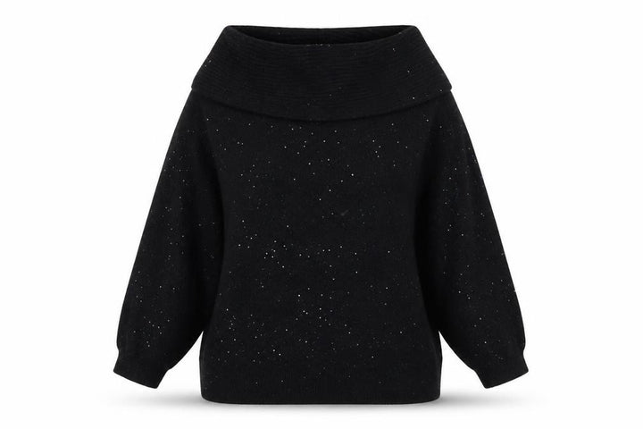 F&F Womens Black XL Glitter Cowl Neck 3/4 Sleeve Pullover Jumper