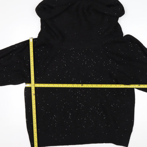 F&F Womens Black XL Glitter Cowl Neck 3/4 Sleeve Pullover Jumper
