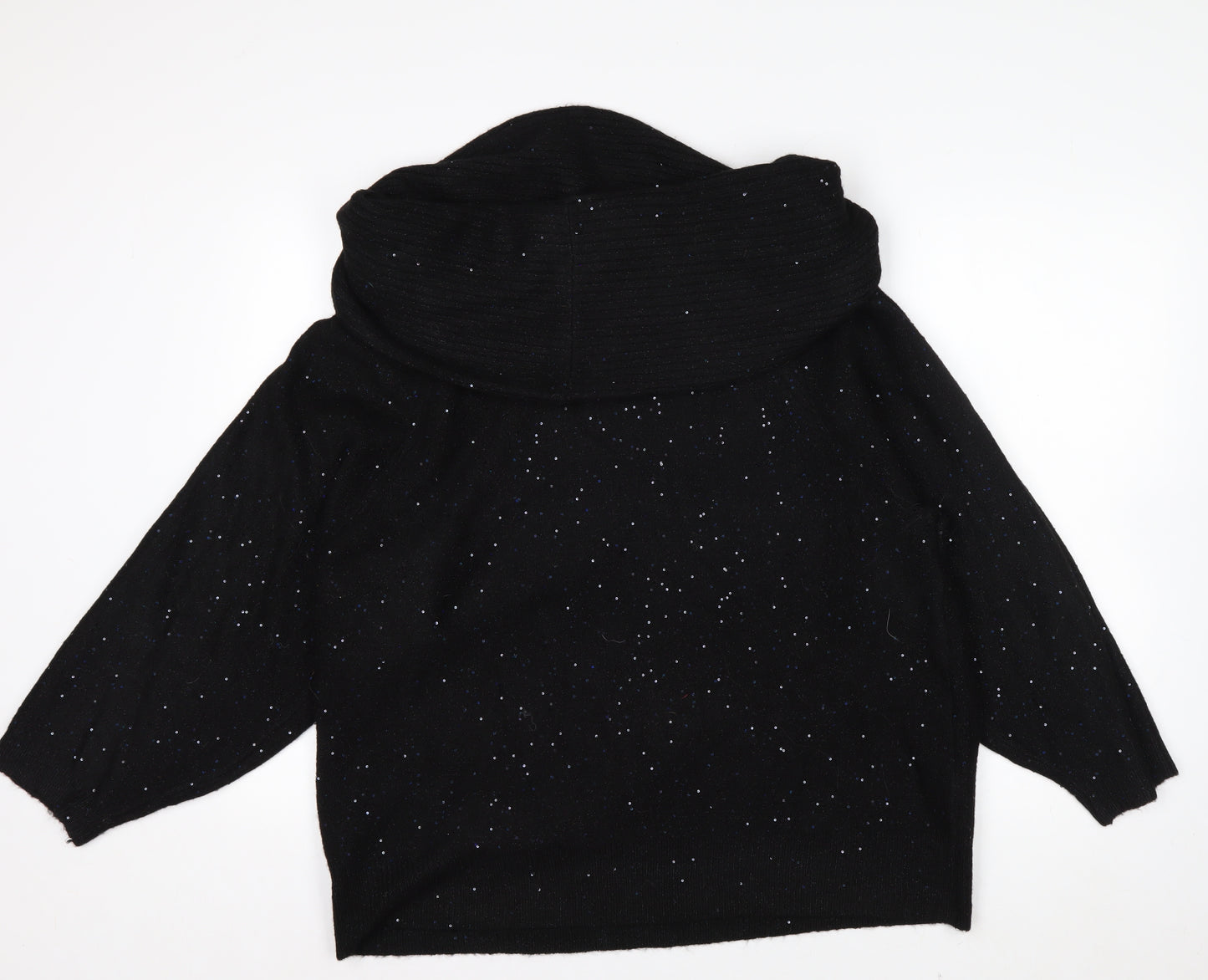 F&F Womens Black XL Glitter Cowl Neck 3/4 Sleeve Pullover Jumper