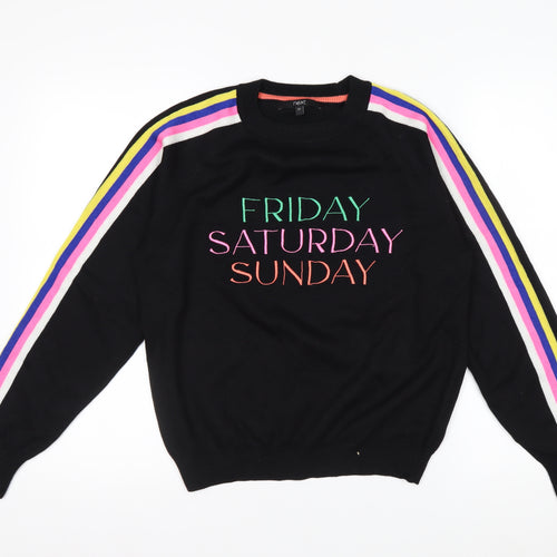 Next Womens Black XS Crew Neck Embroidered Pullover Jumper