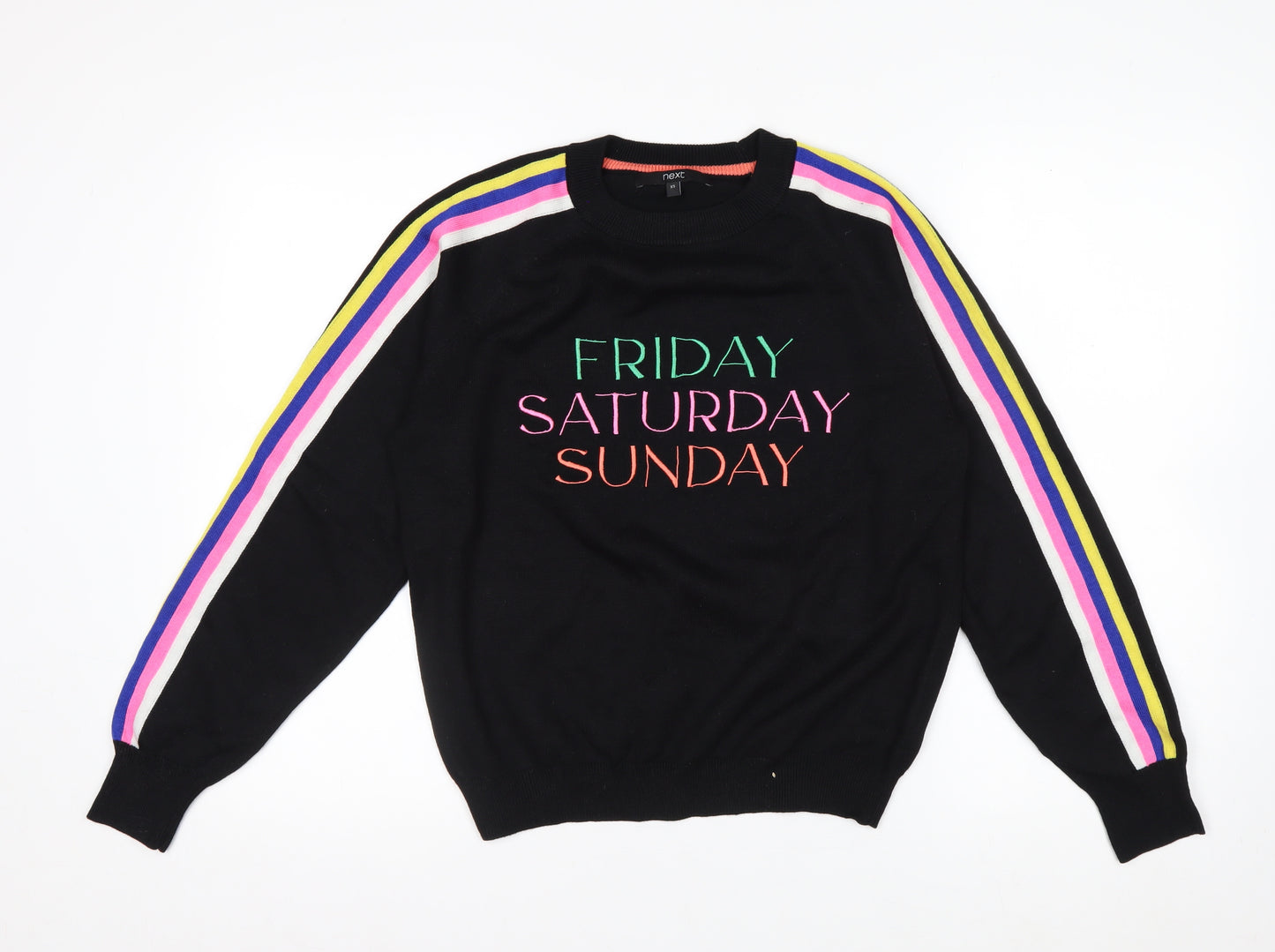 Next Womens Black XS Crew Neck Embroidered Pullover Jumper