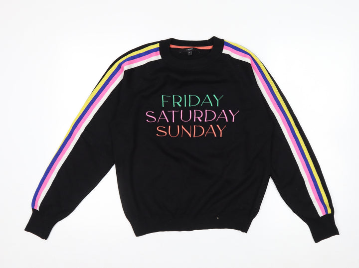 Next Womens Black XS Crew Neck Embroidered Pullover Jumper