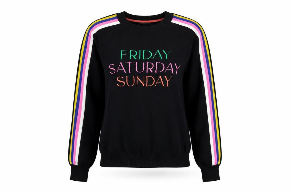 Front view of Next women’s black xs crew neck embroidered jumper