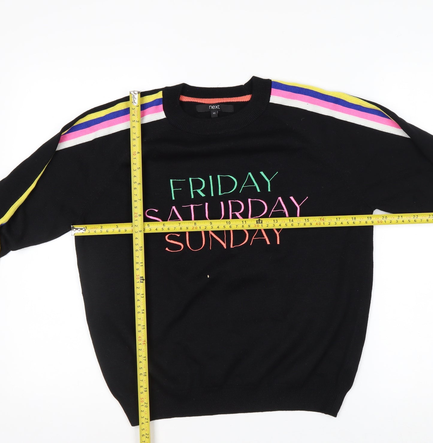 Next Womens Black XS Crew Neck Embroidered Pullover Jumper