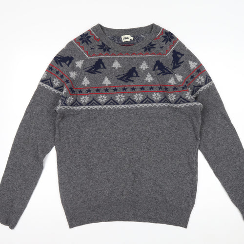 Beymen Club Men's Grey Wool Blend Fair Isle Ski Jumper Size S