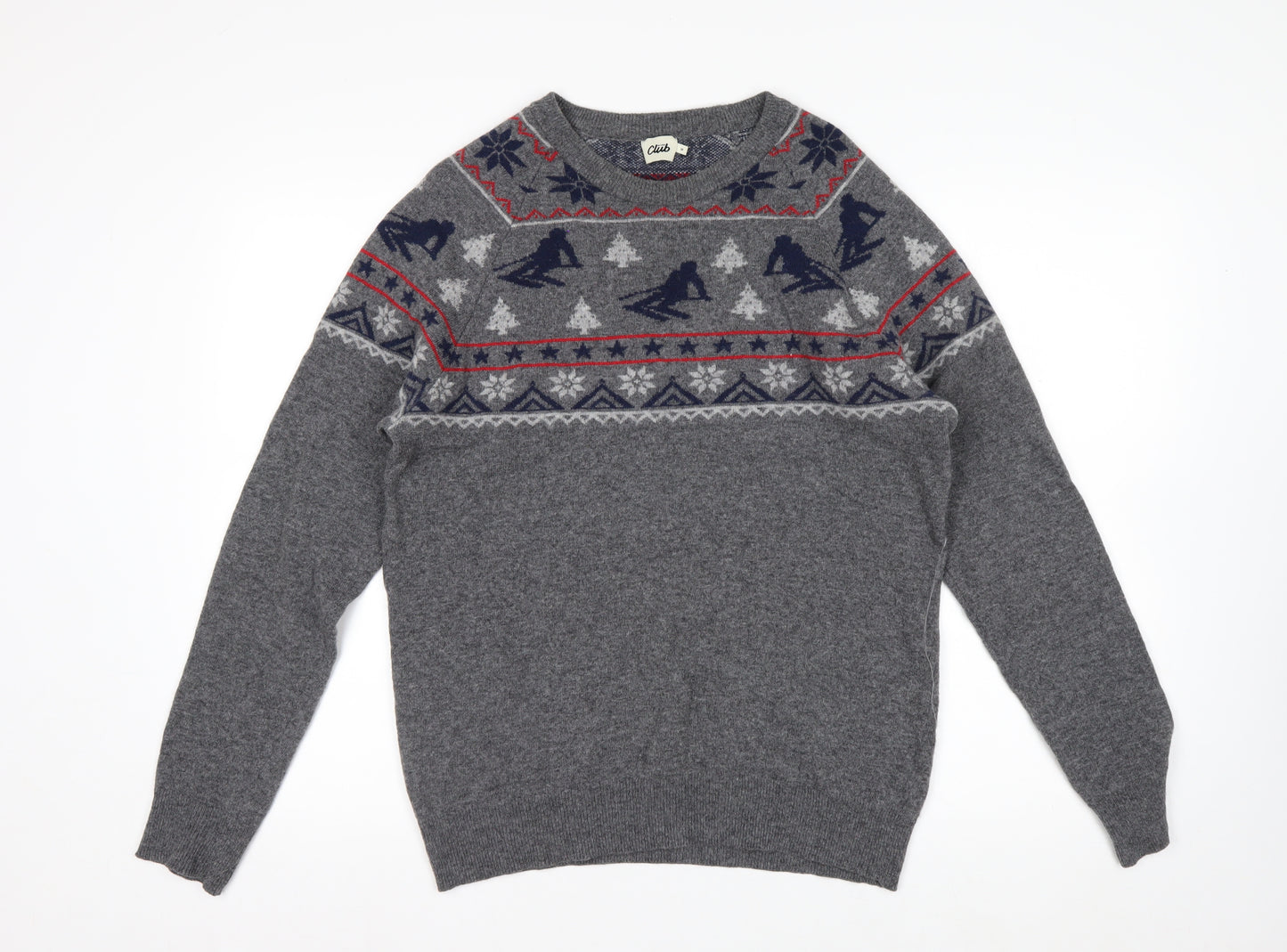 Beymen Club Men's Grey Wool Blend Fair Isle Ski Jumper Size S