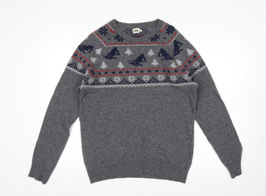 Beymen Club Men's Grey Wool Blend Fair Isle Ski Jumper Size S