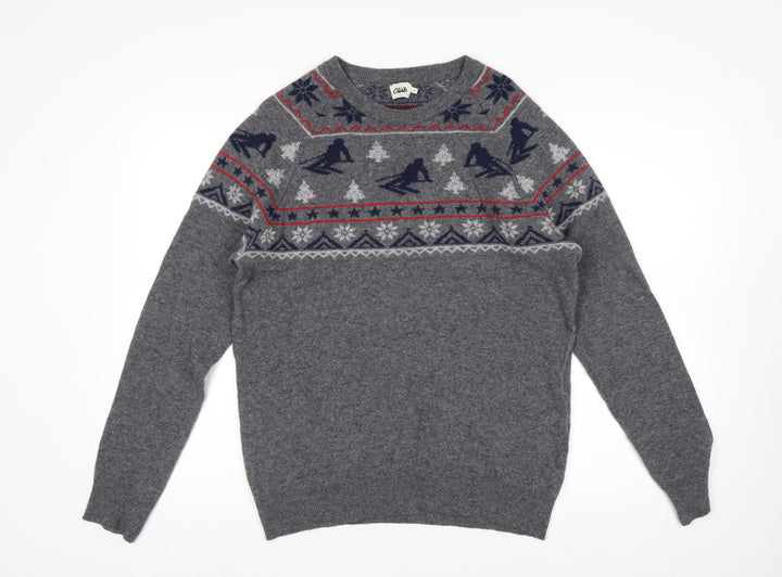 Beymen Club Men's Grey Wool Blend Fair Isle Ski Jumper Size S