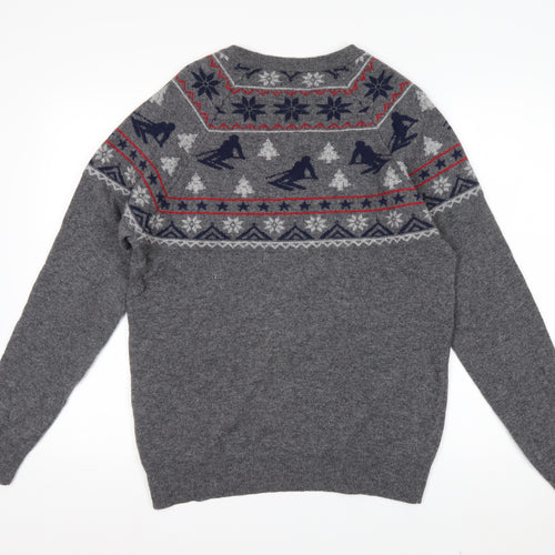 Beymen Club Men's Grey Wool Blend Fair Isle Ski Jumper Size S