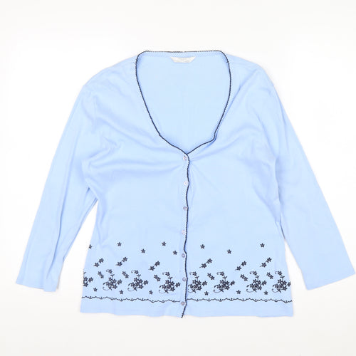 Marks and Spencer Women’s Blue Floral Embroidered Cotton Cardigan Size 12