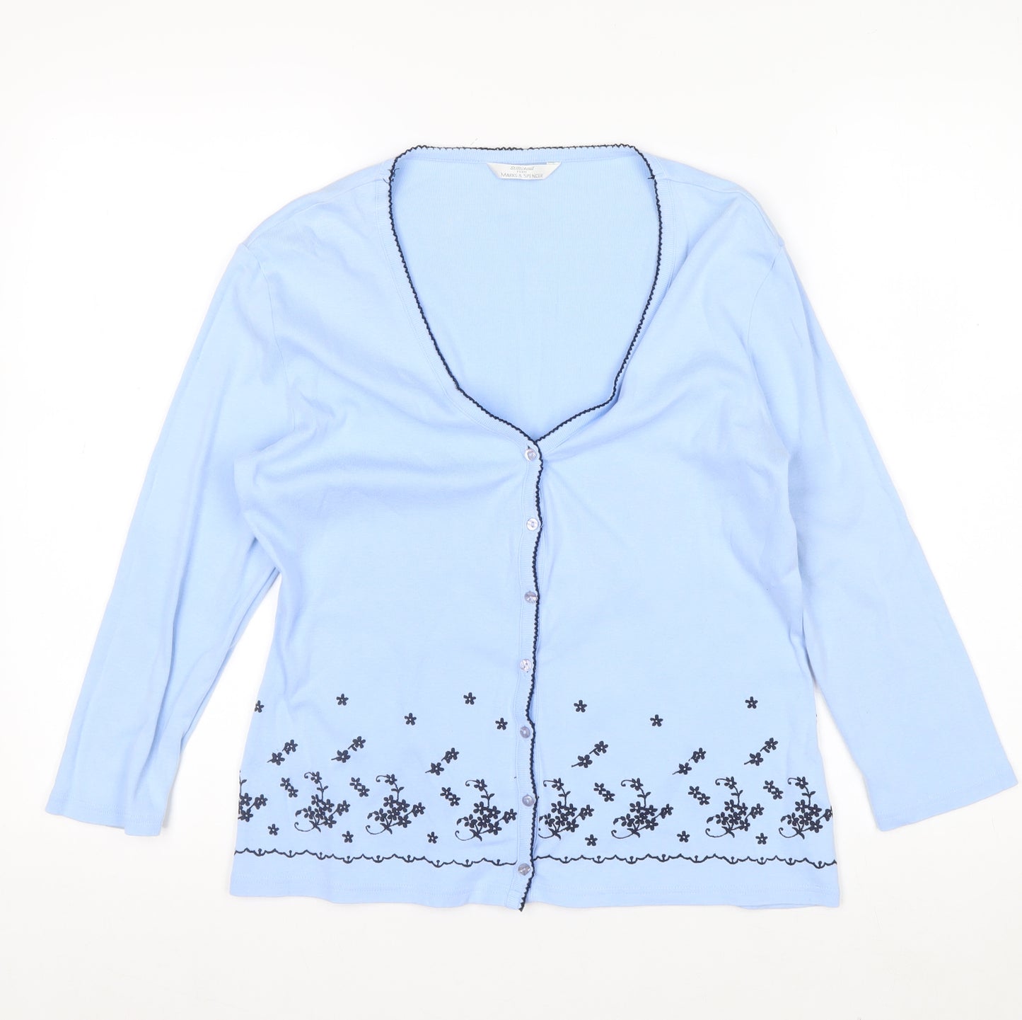 Marks and Spencer Women’s Blue Floral Embroidered Cotton Cardigan Size 12