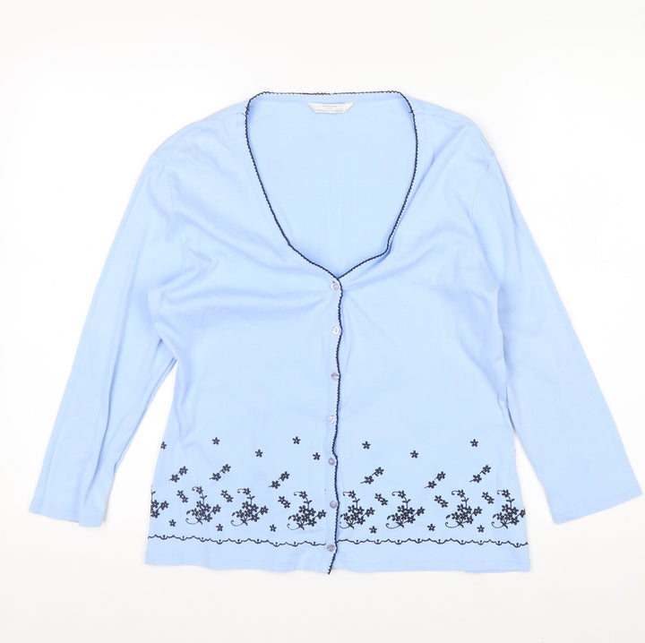 Marks and Spencer Women’s Blue Floral Embroidered Cotton Cardigan Size 12