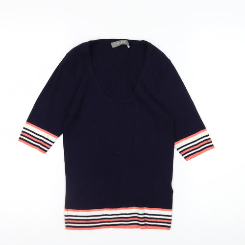Oasis Women’s Navy Striped 3/4 Sleeve Knit Top Size M