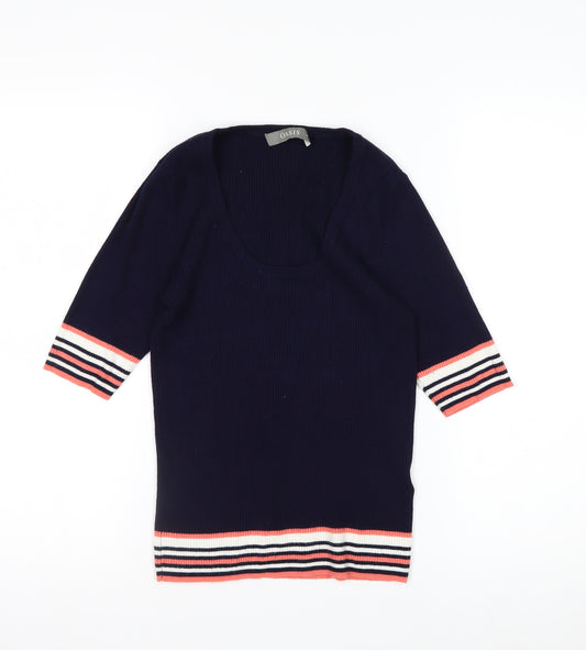 Oasis Women’s Navy Striped 3/4 Sleeve Knit Top Size M