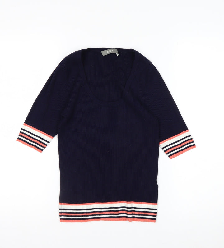 Oasis Women’s Navy Striped 3/4 Sleeve Knit Top Size M