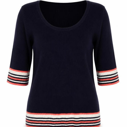Oasis Women’s Navy Striped 3/4 Sleeve Knit Top Size M