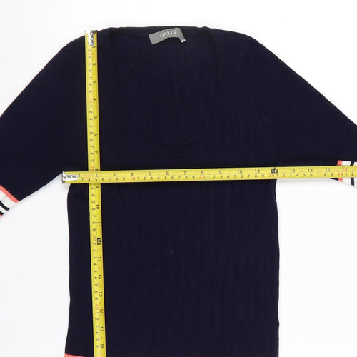 Oasis Women’s Navy Striped 3/4 Sleeve Knit Top Size M